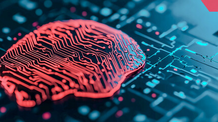 A digital illustration of a brain made of circuit patterns, symbolizing artificial intelligence and technology.