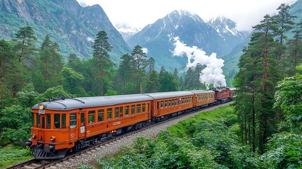 Obraz premium Mountain Train Journey Through Forest