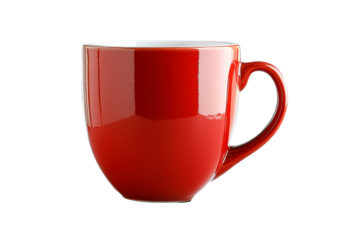 Bright red ceramic coffee cup isolated on transparent background