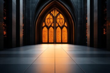 Fototapeta premium A stylized depiction of an ancient church doorway with geometric shapes representing its intricate carvings