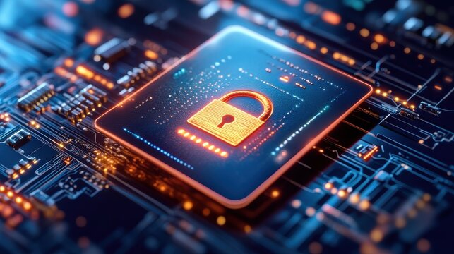 Credit card with glowing digital padlock ensuring secure online payments and protecting financial data