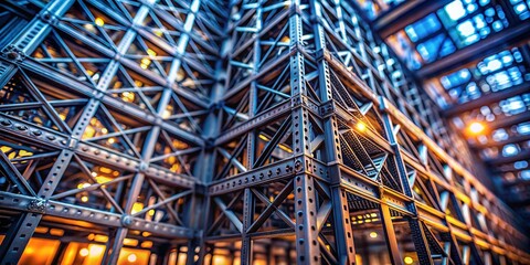 Fototapeta premium Modern Dark Metal Lattice Architecture - Tilt-Shift Industrial Design Stock Photo