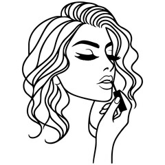 Woman Apply Lipstick Line Art.