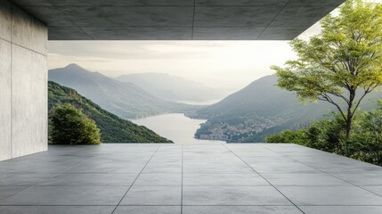 Stock image creation of modern concrete floor surface with natural view