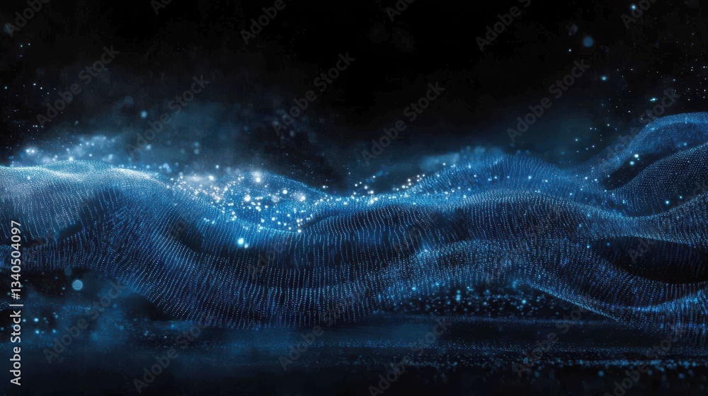 Poster in the digital age, a technology background featuring dark space illuminated by flowing blue glowing