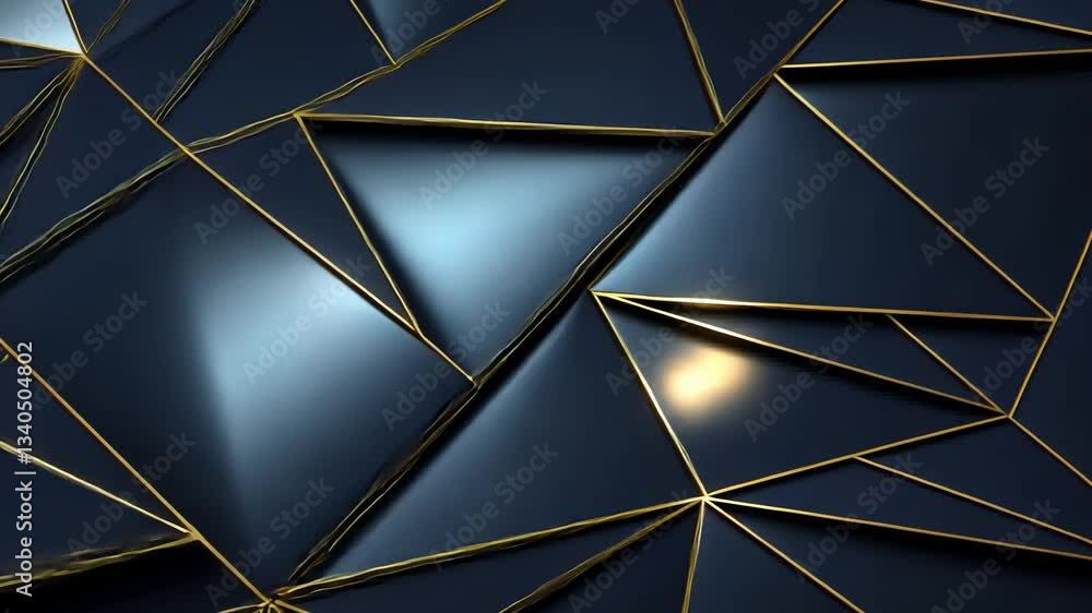 Poster abstract geometric pattern of dark navy triangles with gold lines. a complex, three-dimensional desi