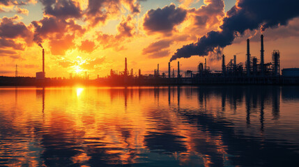 Fototapeta premium Methane greenhouse gas. Methane fossil fuels waste management. Oil and gas refinery emitting methane gas visualized in an image.