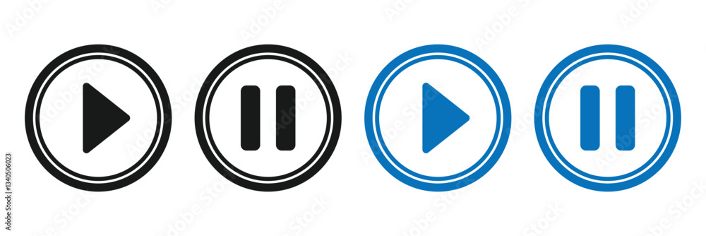 Aufkleber play and pause icon set. button for web design. flat style. click button isolated. playlist element.