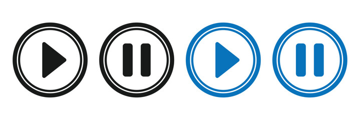 Play and pause icon set. Button for web design. Flat style. Click button isolated. Playlist element. Vector illustration on white background.