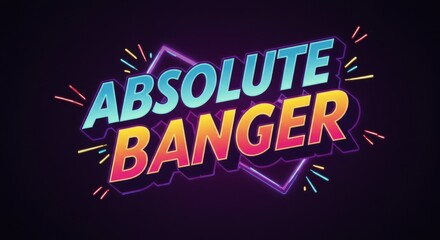 A vibrant neon typography design with bold retro 80s-inspired lettering and glow