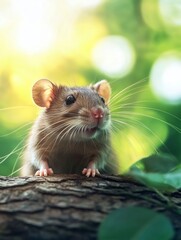 Cute Brown Rat Sitting on a Tree Branch in Natural Light