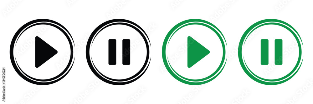 Aufkleber play and pause icon set. button for web design. flat style. click button isolated. playlist element.