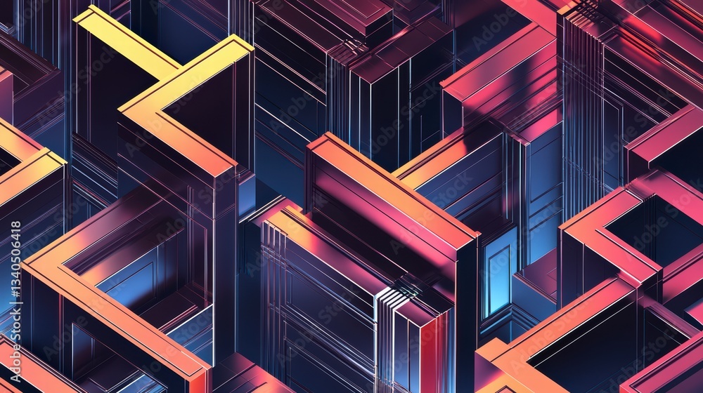 Poster geometric labyrinth: an abstract rendering of a multi-layered structure showcases a geometric labyri