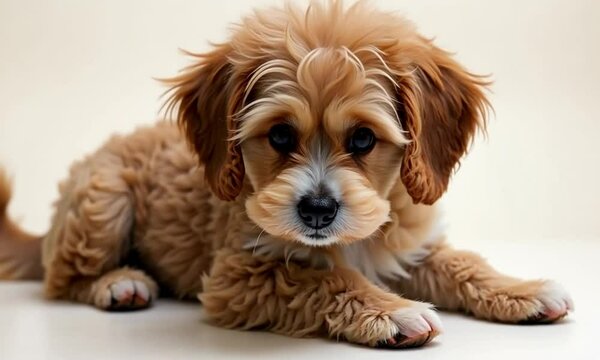 Playful Cavapoo Puppy Lying on a Soft Surface Looking Adorable