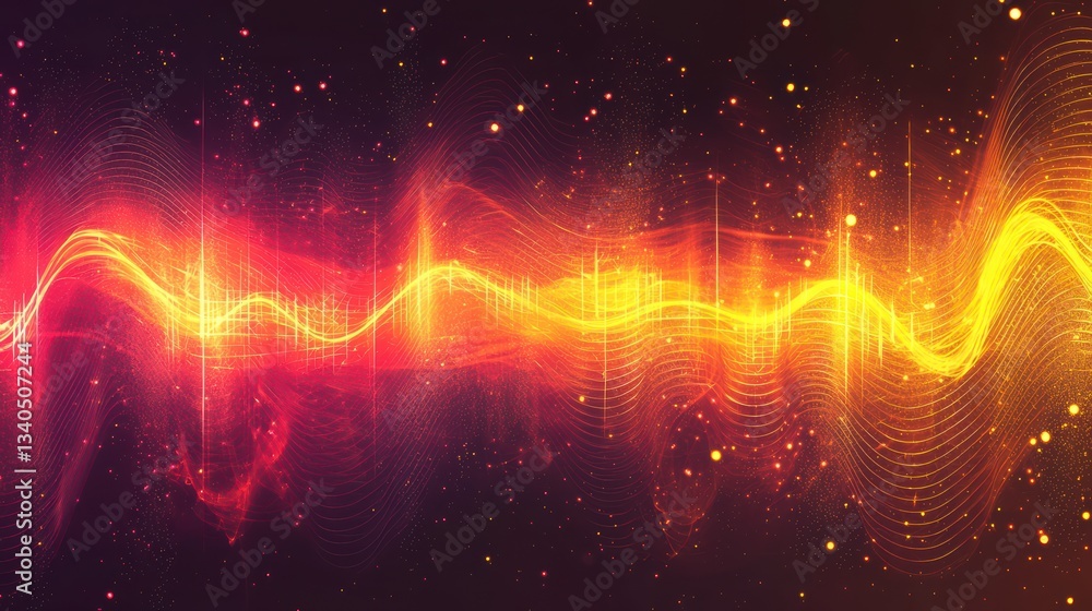 Poster abstract sound wave: a vibrant, energetic illustration of a sound wave pulsating with warm hues. the
