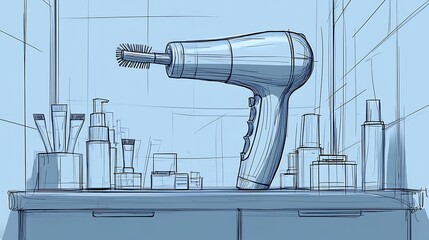Hair dryer on bathroom vanity. Illustration