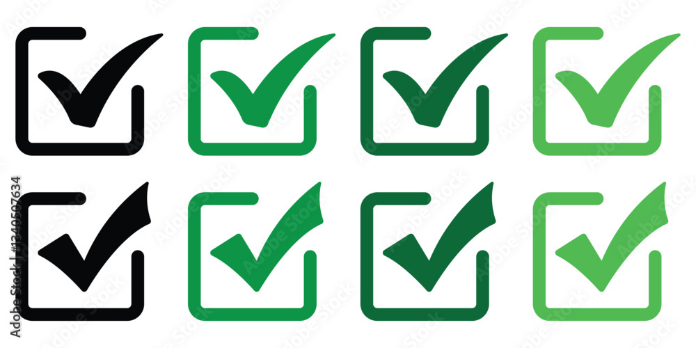 Poster checkmark inside a box icon. a vector illustration in green for ui, apps, and web usage on a white b