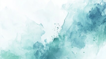 Abstract teal watercolor painting with soft, flowing textures and shades of blue and green.