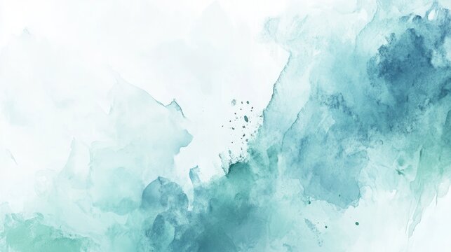 Abstract teal watercolor painting with soft, flowing textures and shades of blue and green.