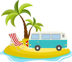 Summer Beach Van Car Illustration