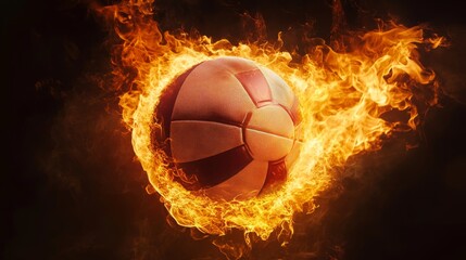 Naklejka premium Fiery volleyball in motion isolated on black background representing intense energy, power, and competitive sports spirit