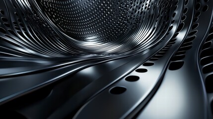 Abstract Metal Sculpture: An intricately designed, futuristic sculpture of reflective metal, showcasing precise engineering and a modern aesthetic. It embodies sleek, and industrial perfection.