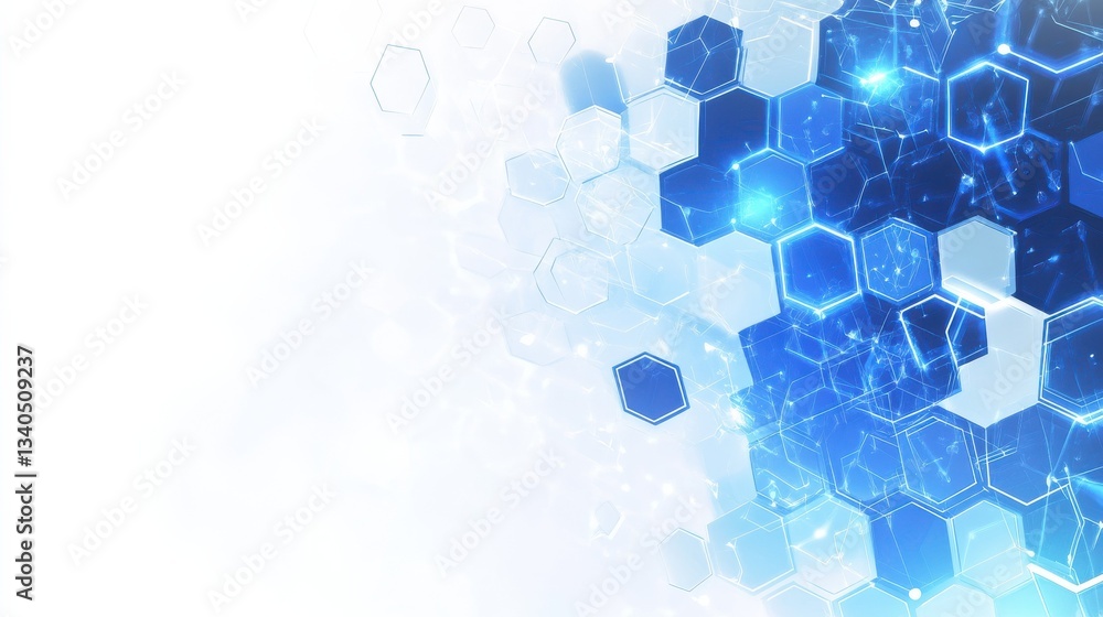 Poster modern 3d hexagonal technology abstract background features blue bright energy flashes under hexagon