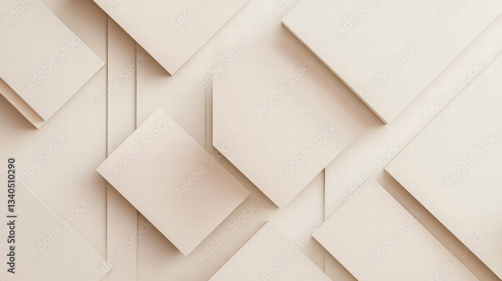 Poster abstract geometric arrangement: modern minimalist composition of elegant, soft-toned geometric forms