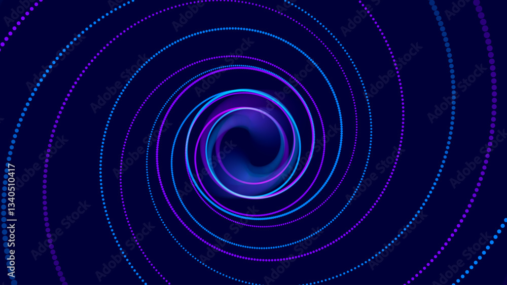 Aufkleber flying through abstract vortex spiral tunnel with circular particles trails. science research or tec