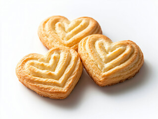 Love's Sweet Embrace: Three heart-shaped cookies arranged, showcasing the sweet and delicate appeal of a classic treat.