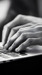 Hands typing on a laptop in a clean, organized office.