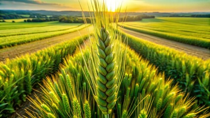 Aerial Drone Shot: Unripe Wheat Close-Up, Agricultural Field, Farmland, Top View