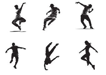 A set of street dance hip hop dancers in silhouette	