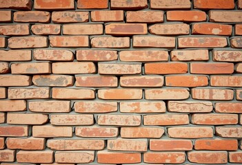 Obraz premium Gnarled, aged bricks, stained and weathered by time, show deep mortar crevices, brown, urban