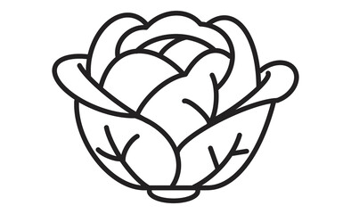 キャベツのシンプルな線画アイコン 野菜のモノクロイラスト