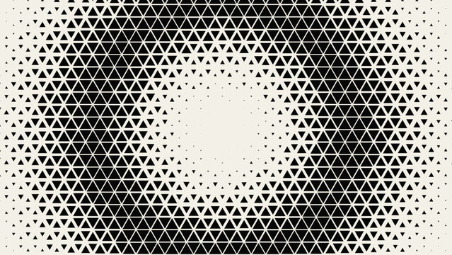 Halftone Circle Triangular Grid. Round Border Random Halftone Triangles Raster Texture. Half Tone Circular Pattern. Vector Illustration.