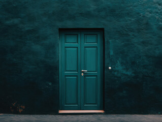 Old blue wooden door in a vintage building