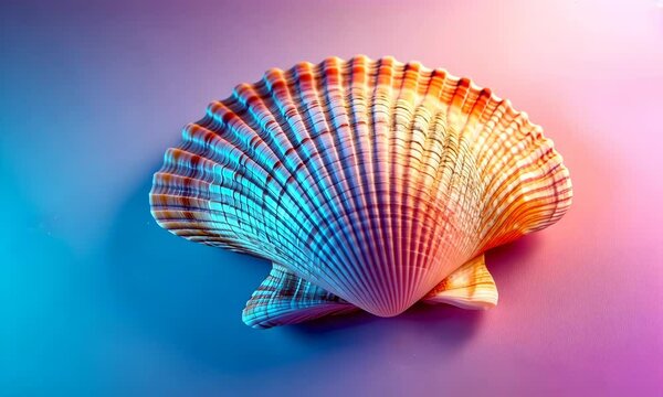 Vibrant seashell on colorful background with gradient light