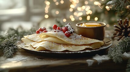 Festive Christmas Pancakes, Holiday Breakfast, Cozy Scene, Ideal for Cookbook or Restaurant