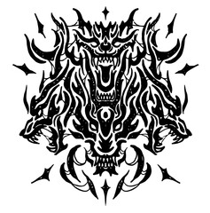 very cool four headed wolf vector illustration