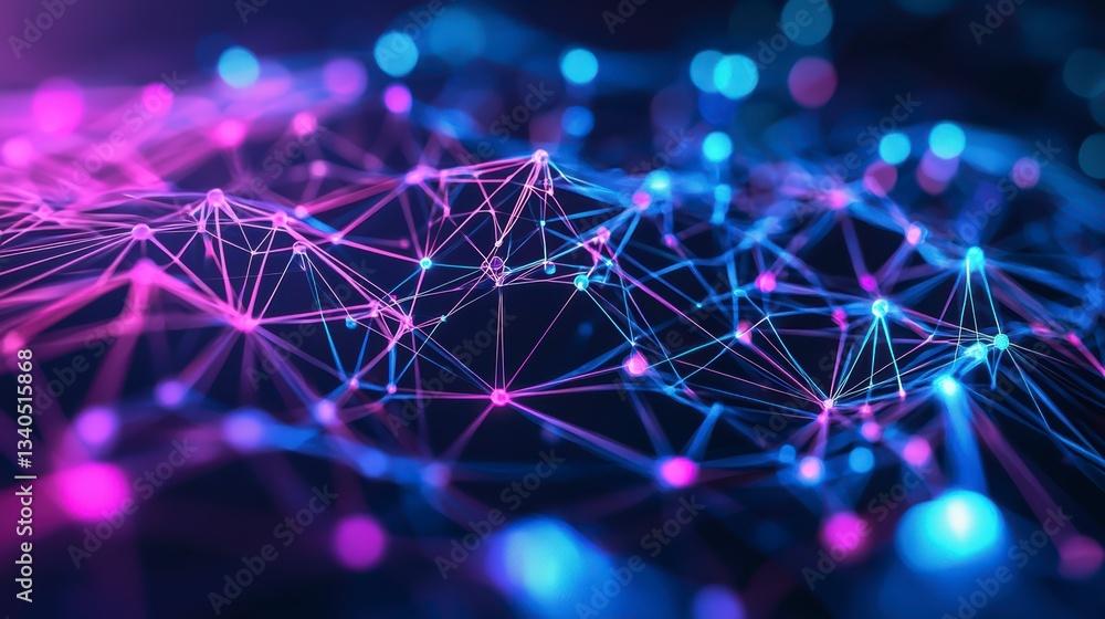 Poster cybernetic symphony: a mesmerizing depiction of interconnected nodes forming a complex network, show