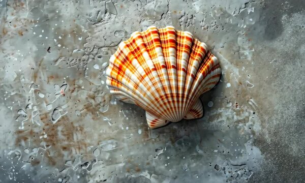 Single seashell on textured sandy surface