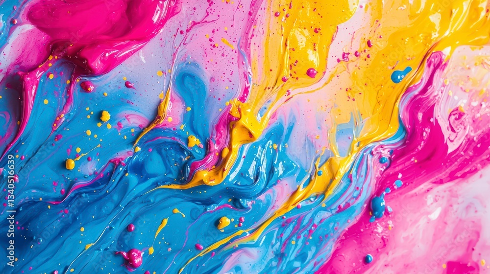 Poster vibrant color splash: an abstract exploration of color bursts forth, showcasing dynamic and textured