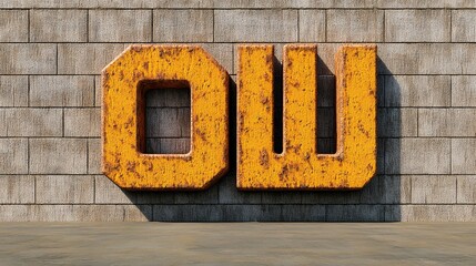 Rusty Metal Letters On Weathered Stone Wall, Generative AI.