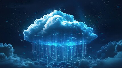 Secure cloud data storage; night sky backdrop; digital security concept; website banner