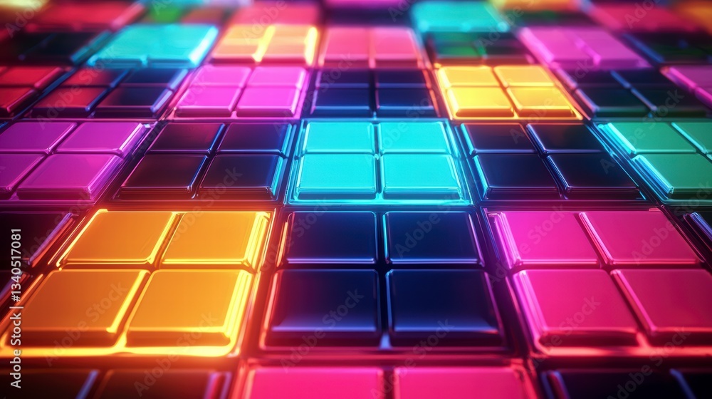 Poster geometric luminescence: an abstract display of colorful, geometric tiles, radiating a vibrant and fu