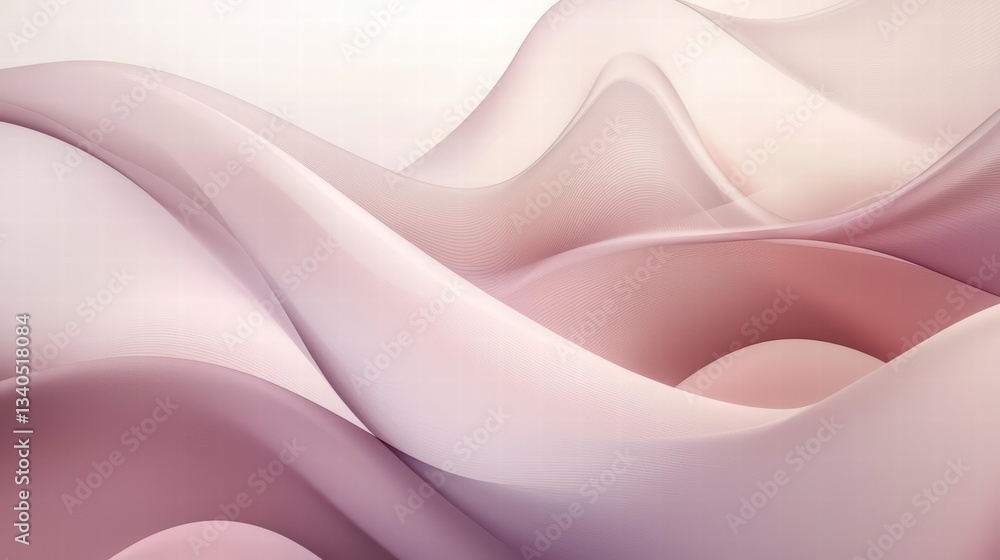 Poster abstract flowing curves: delicate waves of muted pink and lavender cascade across the frame, creatin