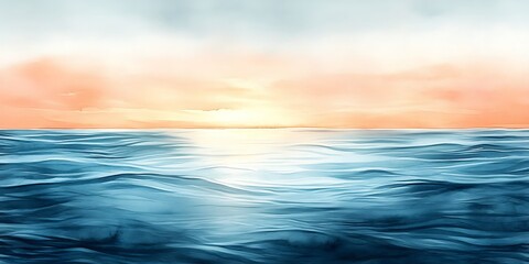 Ocean sunset, tranquil waves, horizon view