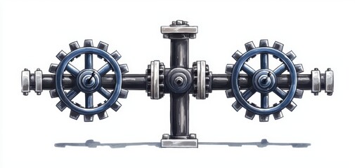Obraz premium Steampunk-inspired high-tech mechanical cogwheel system, blue and silver metal finishes, realistic shadows, and complex engineering structure