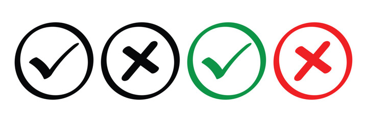 Tick and cross icons. Green check means yes, red X means no. True versus false, right versus wrong, accepted or rejected.